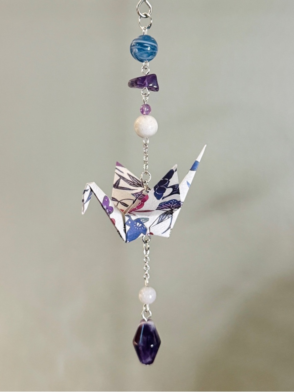 Origami Ornament #2518 - Small Crane with Repurposed Beads